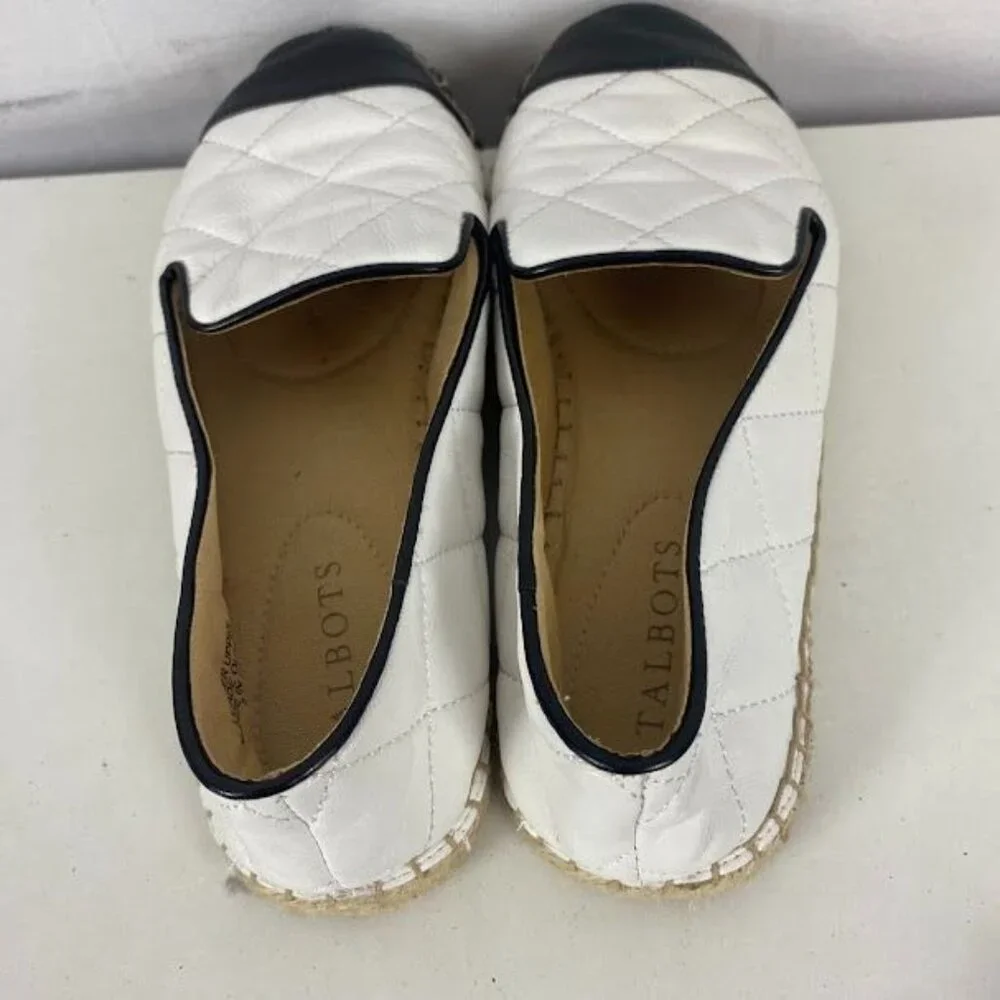 Talbots‎ Black/ White Izzy Quilted Soft Leather Nappa Espadrilles Women's 7.5M
